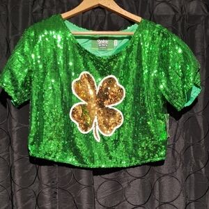 Spencer's Green Sequin Top with Gold Accent